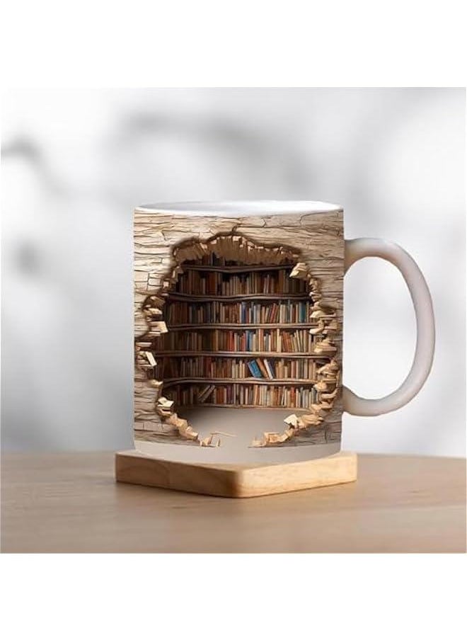 Library Bookshelf Coffee Mug for Book Lovers - Creative Ceramic Cup for Readers