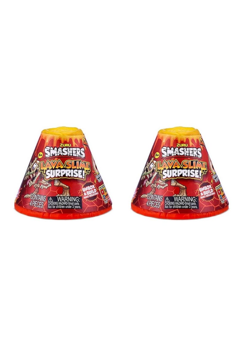 ZURU Lava Slime Surprise Volcano (2 Pack) with Dinosaur Structure Toy Inside and Lava Slime, Squishy Slime Volcanic Eruption