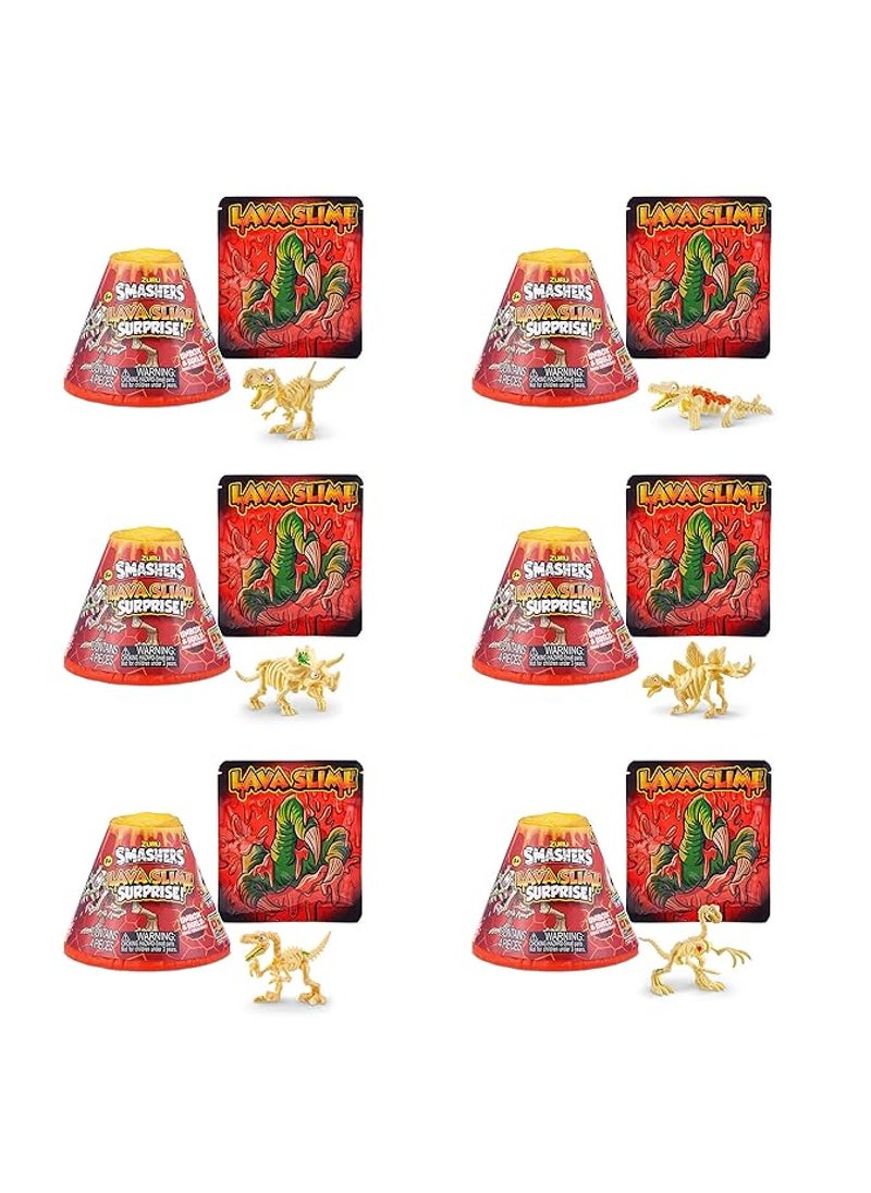 ZURU Lava Slime Surprise Volcano (2 Pack) with Dinosaur Structure Toy Inside and Lava Slime, Squishy Slime Volcanic Eruption