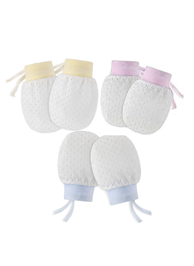 Adjustable No Scratch Newborn Baby Mittens - 3 Pairs of Soft, Breathable Cotton Gloves for Boys and Girls, Ice-Smooth and Cool Design to Prevent Scratches.