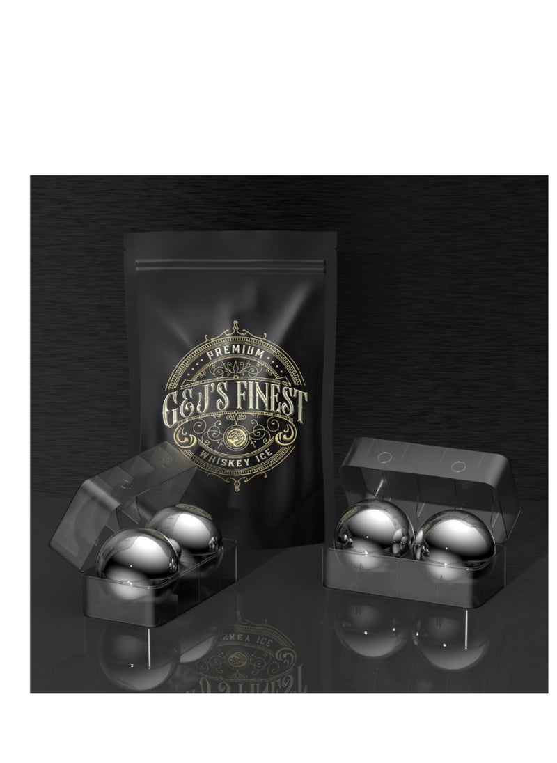 2 Premium XXL 55mm Stainless Steel Ice Whiskey Balls with Freezer Tray and Resealable Pouch -Whiskey Rocks Chilling Stones, Whiskey Stone Ice Cube Balls, Round Chilling Rocks