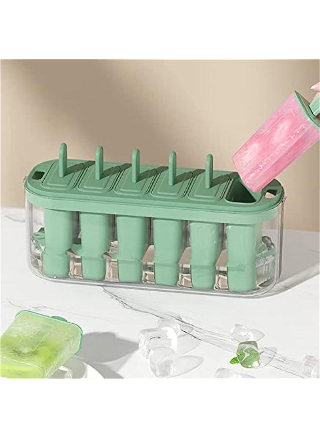 Green Homemade Ice Pop & Ice Cream Maker Set - Six Easy Release Reusable DIY Popsicle Molds