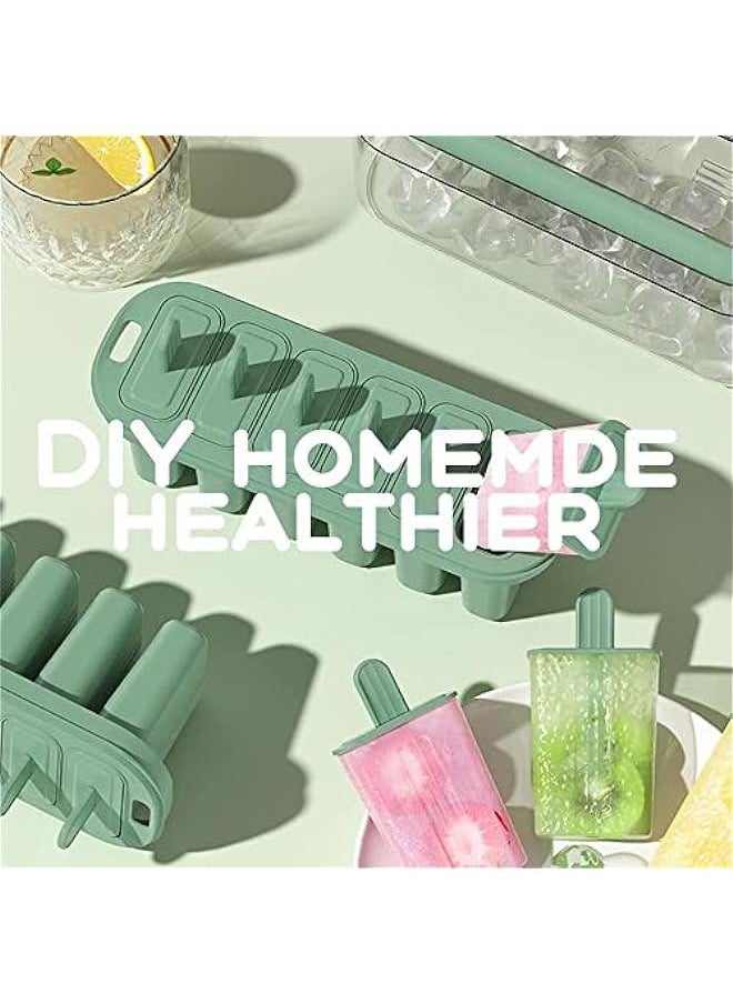 Green Homemade Ice Pop & Ice Cream Maker Set - Six Easy Release Reusable DIY Popsicle Molds