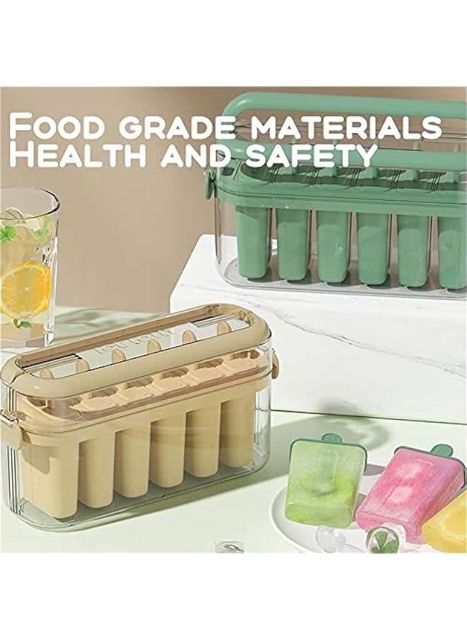 Green Homemade Ice Pop & Ice Cream Maker Set - Six Easy Release Reusable DIY Popsicle Molds