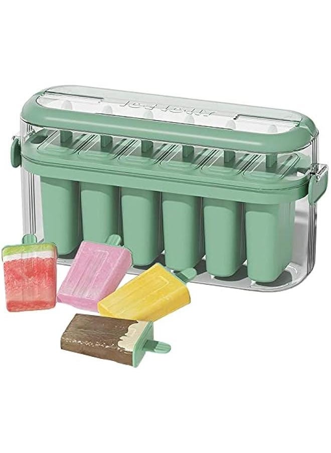 Green Homemade Ice Pop & Ice Cream Maker Set - Six Easy Release Reusable DIY Popsicle Molds