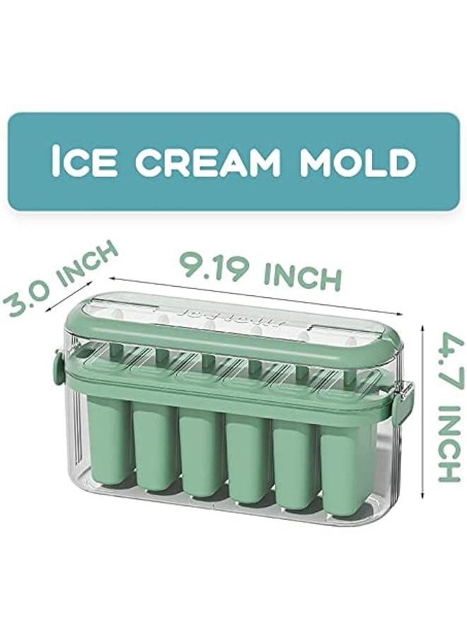 Green Homemade Ice Pop & Ice Cream Maker Set - Six Easy Release Reusable DIY Popsicle Molds