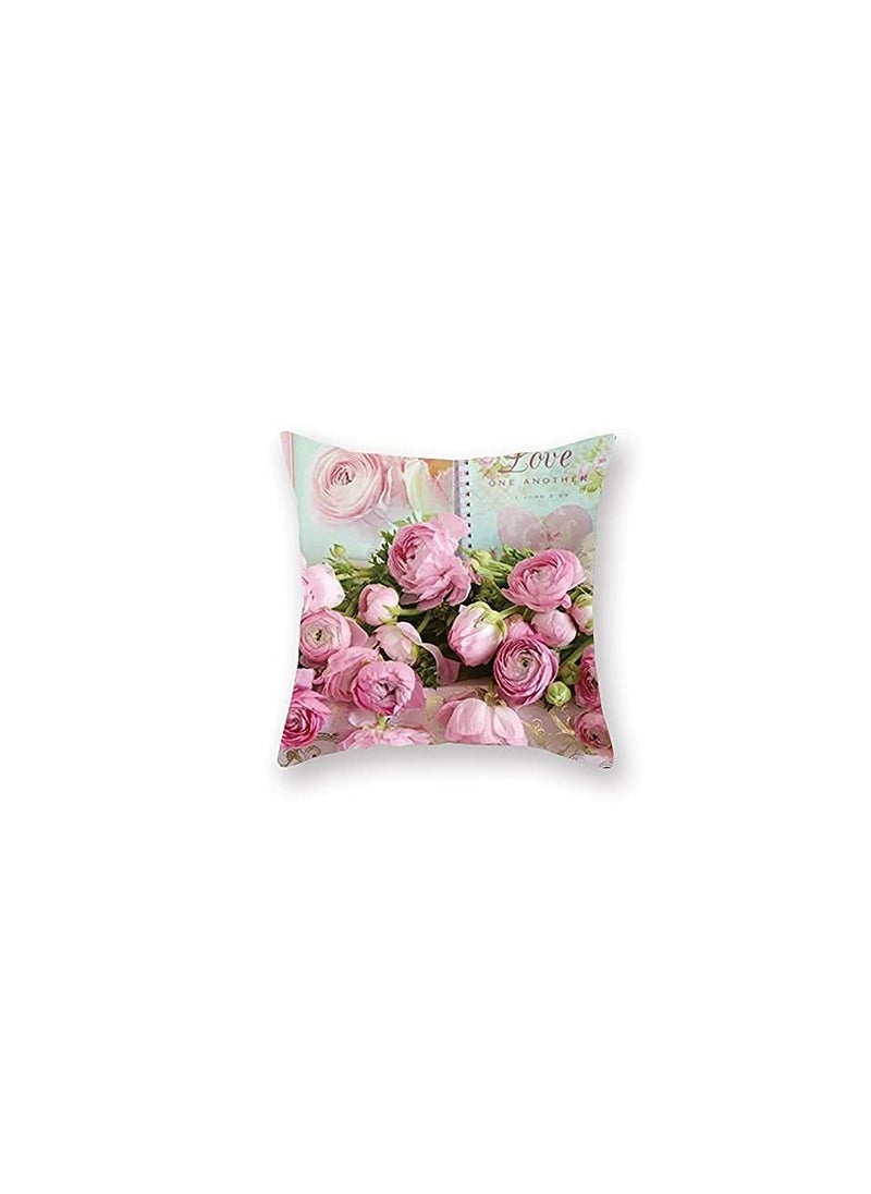 Floral Decorative Throw Pillow Cover, 18 x 18 Inch Flowers Cushion Cases Pillow Home Decor Watercolor Roses Throw Pillow Cover Elegant Floral Bud Petal Romantic Pillow Case for Home Couch Bed