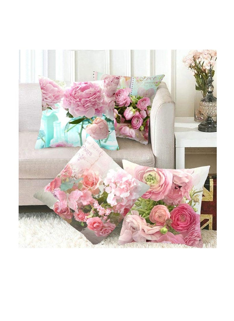 Floral Decorative Throw Pillow Cover, 18 x 18 Inch Flowers Cushion Cases Pillow Home Decor Watercolor Roses Throw Pillow Cover Elegant Floral Bud Petal Romantic Pillow Case for Home Couch Bed