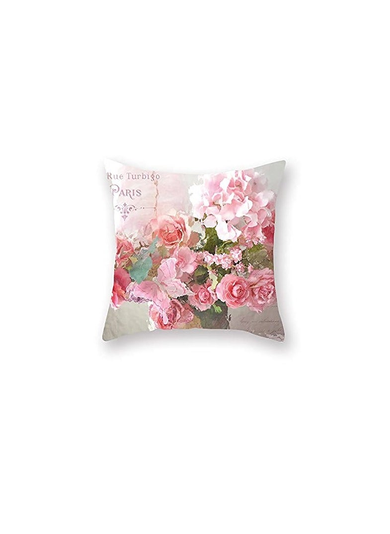 Floral Decorative Throw Pillow Cover, 18 x 18 Inch Flowers Cushion Cases Pillow Home Decor Watercolor Roses Throw Pillow Cover Elegant Floral Bud Petal Romantic Pillow Case for Home Couch Bed