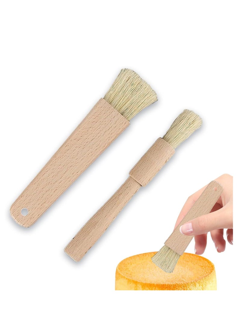 2 Pcs Pastry Brush for Baking Bread with Natural Wood and Bristles Cooking Brushes Food Brushes Round and Flat Dishwasher Safe Good Grips Bread Cake Chocolate Durable Kitchen Culinary Utensil