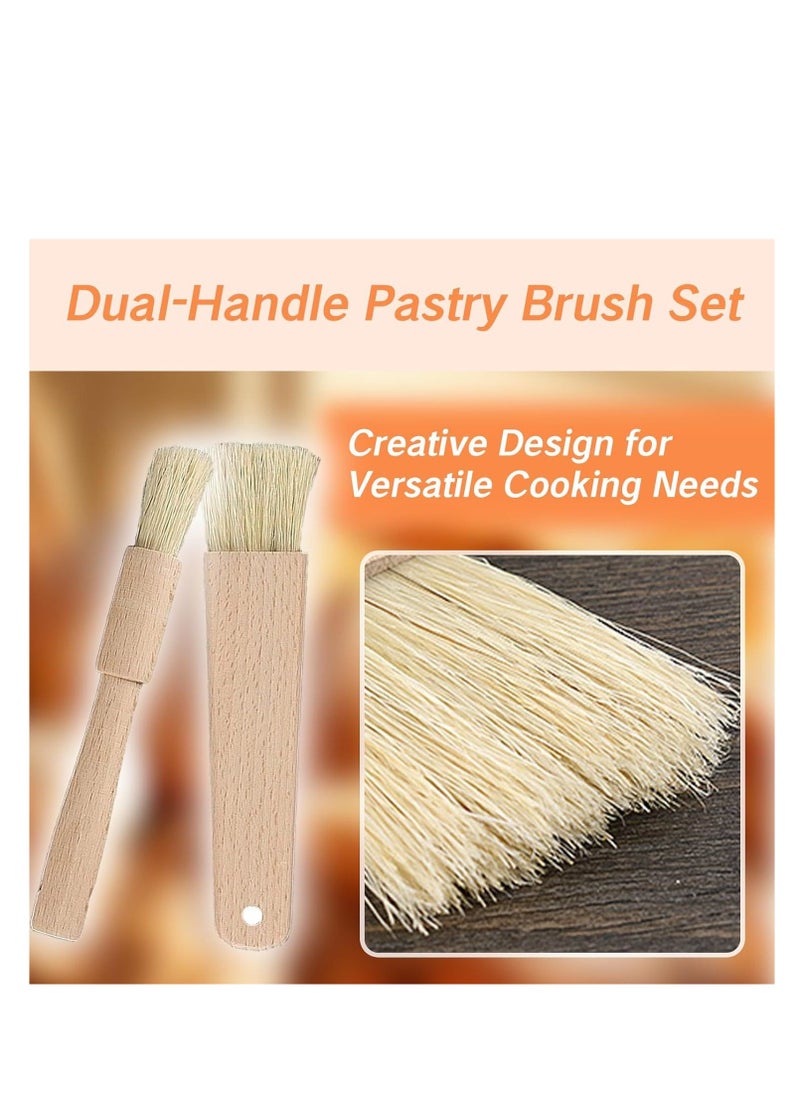 2 Pcs Pastry Brush for Baking Bread with Natural Wood and Bristles Cooking Brushes Food Brushes Round and Flat Dishwasher Safe Good Grips Bread Cake Chocolate Durable Kitchen Culinary Utensil