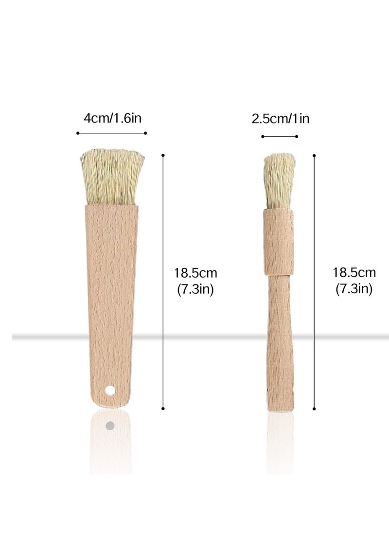 2 Pcs Pastry Brush for Baking Bread with Natural Wood and Bristles Cooking Brushes Food Brushes Round and Flat Dishwasher Safe Good Grips Bread Cake Chocolate Durable Kitchen Culinary Utensil