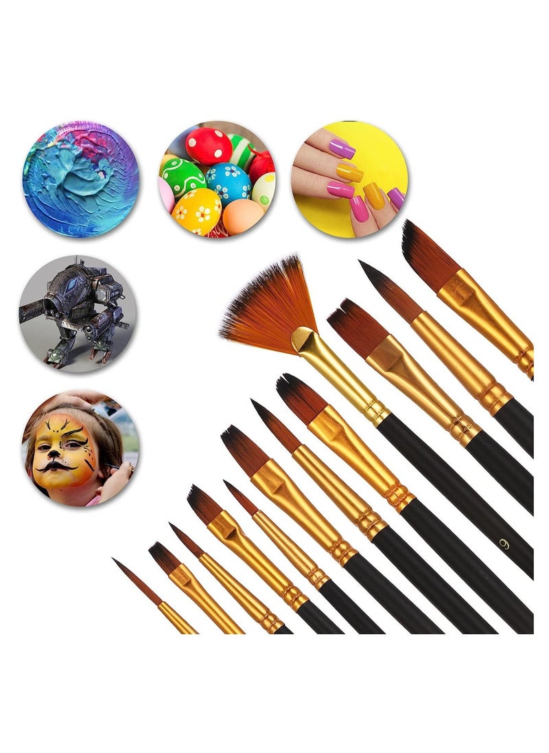 Paint Brush Set 12 Pcs Nylon Oil Painting Brush Students' Watercolor Painting Pen Line Drawing Brush Wooden Handle Flat Paint Brushes for Kids Adults Drawing Arts Crafts Supplies