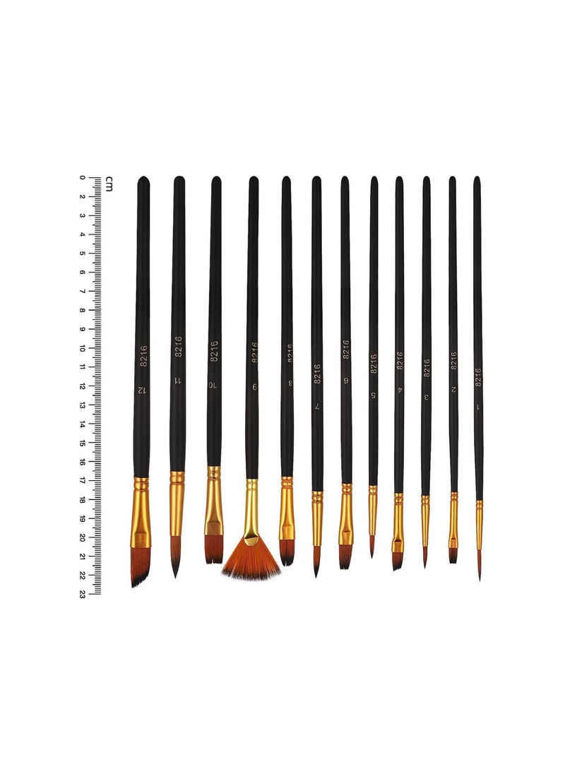 Paint Brush Set 12 Pcs Nylon Oil Painting Brush Students' Watercolor Painting Pen Line Drawing Brush Wooden Handle Flat Paint Brushes for Kids Adults Drawing Arts Crafts Supplies