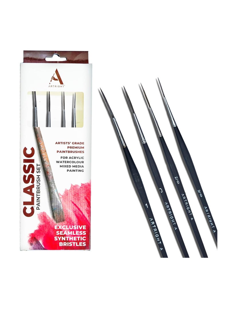 ArtRight Professional Long Liner Detailing Brush Set of 4 | Fine Tip Painting Brushes with Seamless Synthetic Bristles for Acrylic, Oil, Watercolor & Gouache | Includes Brush Holder