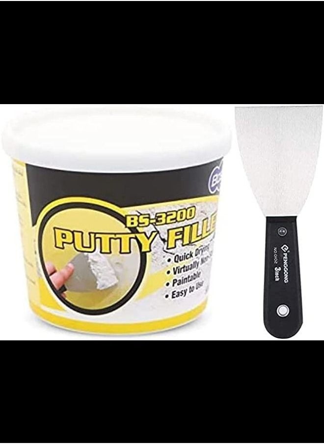 Bossil All Purpose Quick Drying Putty Filler, 500g with Polythene Sheet & Scrapper