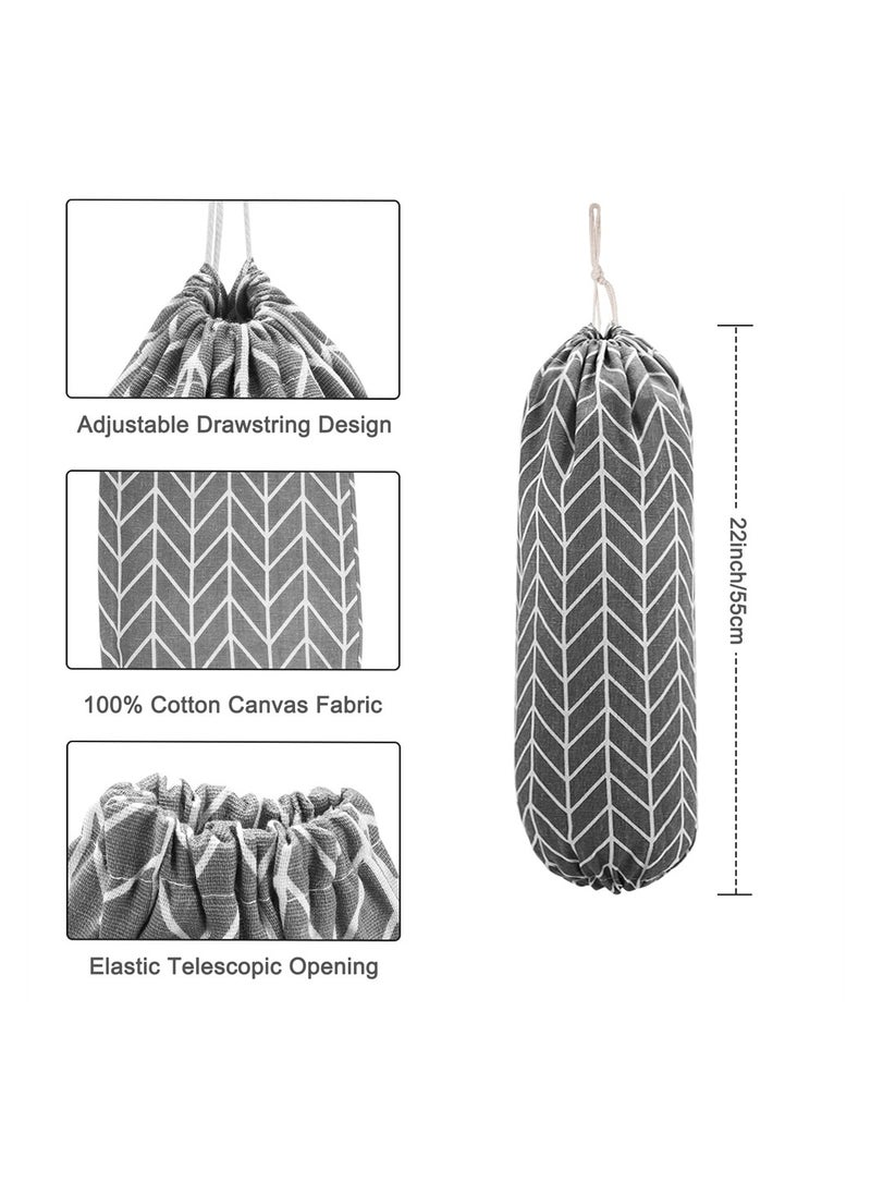 Plastic Bag Holder, 2 Pcs Reusable Grocery Bag Holder Hanging Storage Bag, Wall Mount Trash Bag Dispenser for Home Kitchen Cabinet, Shopping Bags Carrier, Adjustment with Drawstring