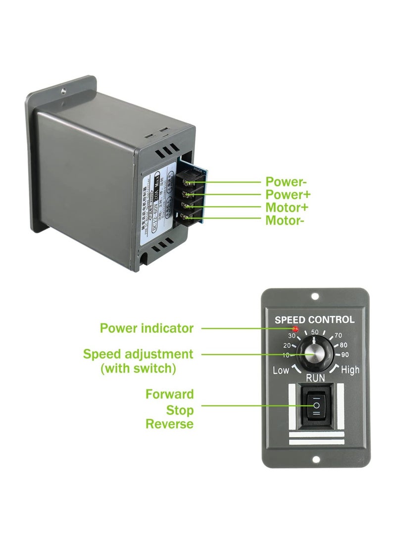 DC Motor Speed Controller, Forward/Reverse Electric Motor Speed Regulator Suitable for DC Brush Motor, 12-60V