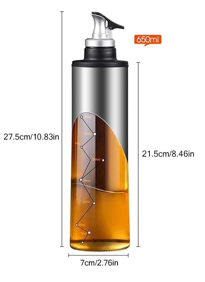 Glass Olive Oil Bottle - 22oz/650ml, Oil and Vinegar Dispenser Set, Container Bottle for Kitchen Cooking with Automatic Opening and Closing Nozzle(Silver)