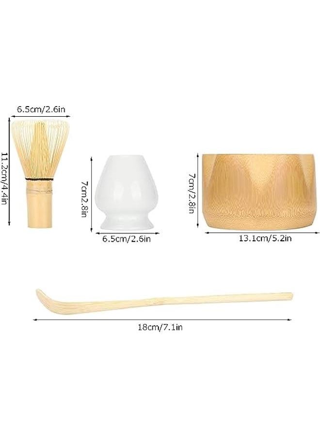 Matcha Whisk Set, 4pcs Japanese Tea Set,Matcha Whisk,Traditional Scoop, Matcha Bowl, Ceramic Whisk Holder,Traditional Matcha Tool Set for Matcha Tea Ceremony (wooden)