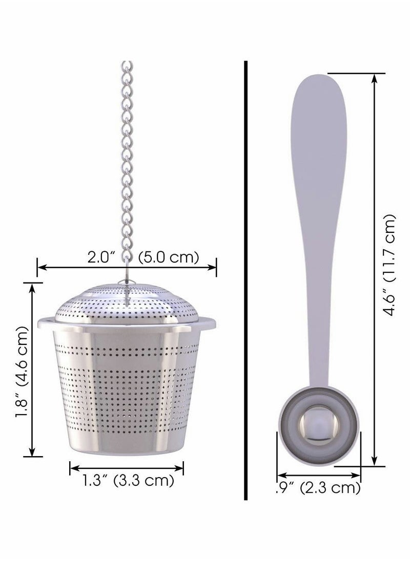 Loose Leaf Tea Infuser (Set of 2) with Tea Scoop and Drip Dray, Ultra Fine Stainless Steel Strainer & Steeper for a Superior Brewing Experience