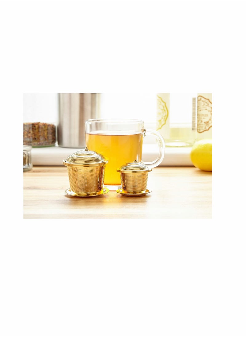 Loose Leaf Tea Infuser (Set of 2) with Tea Scoop and Drip Dray, Ultra Fine Stainless Steel Strainer & Steeper for a Superior Brewing Experience
