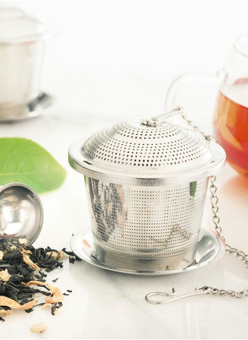 Loose Leaf Tea Infuser (Set of 2) with Tea Scoop and Drip Dray, Ultra Fine Stainless Steel Strainer & Steeper for a Superior Brewing Experience