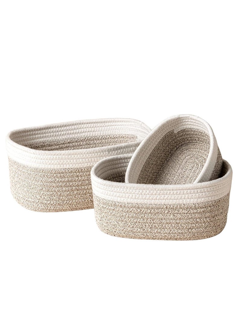 Rope Storage Baskets for Organizing Small Cotton Woven Basket for Bathroom Shelve Nursery Decorative Basket Organizer Bins Set of 3