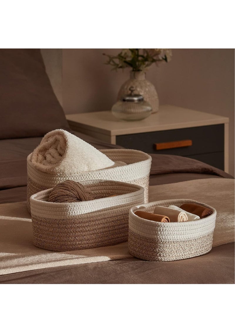 Rope Storage Baskets for Organizing Small Cotton Woven Basket for Bathroom Shelve Nursery Decorative Basket Organizer Bins Set of 3