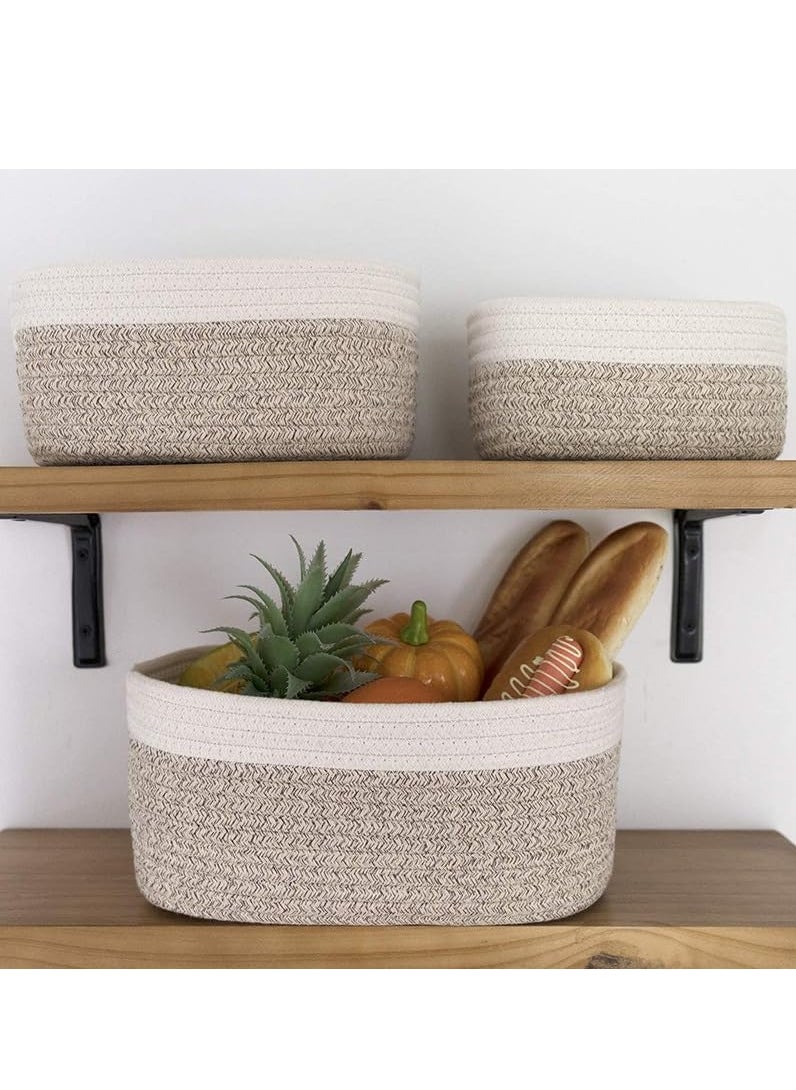 Rope Storage Baskets for Organizing Small Cotton Woven Basket for Bathroom Shelve Nursery Decorative Basket Organizer Bins Set of 3