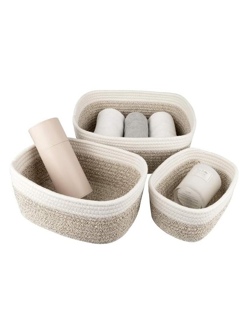 Rope Storage Baskets for Organizing Small Cotton Woven Basket for Bathroom Shelve Nursery Decorative Basket Organizer Bins Set of 3