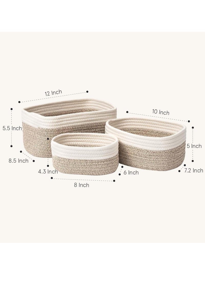 Rope Storage Baskets for Organizing Small Cotton Woven Basket for Bathroom Shelve Nursery Decorative Basket Organizer Bins Set of 3