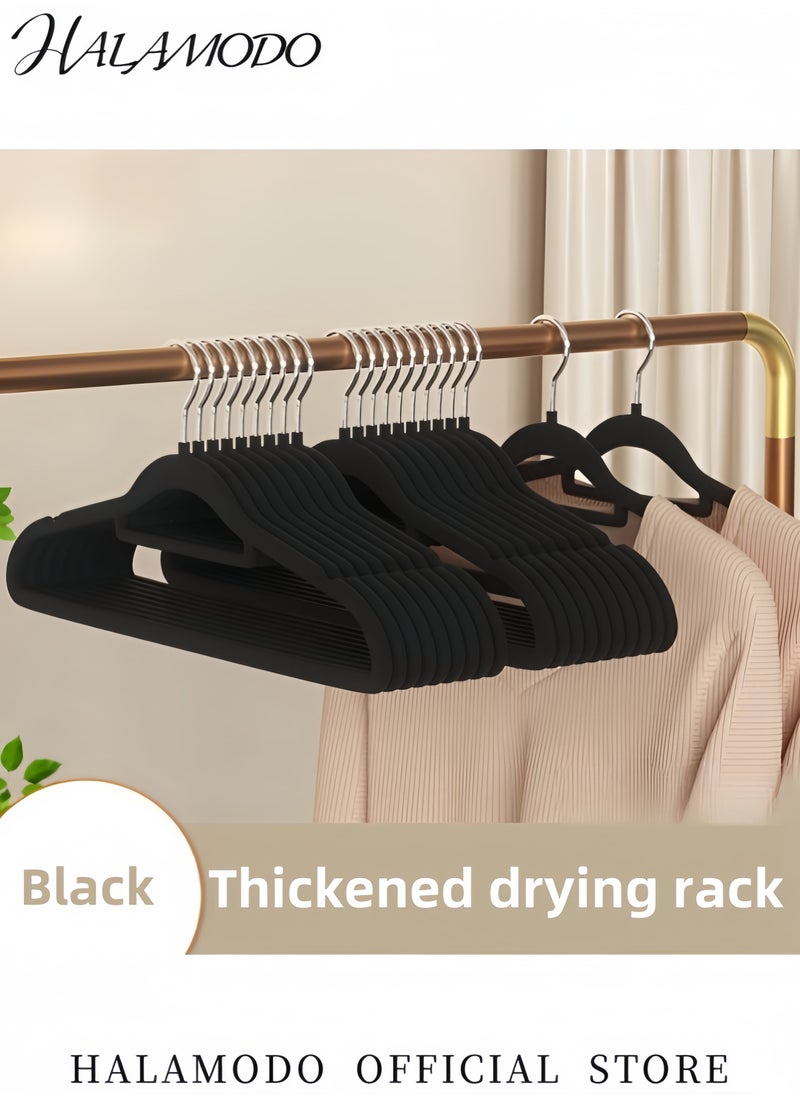 30PCS Clothes Hangers Premium Thickened Flocking hangers Non-Slip Space Saving Clothes Hanger Heavy Duty Durable Black Hangers Notched Hanger for Coats & Pants & Dress