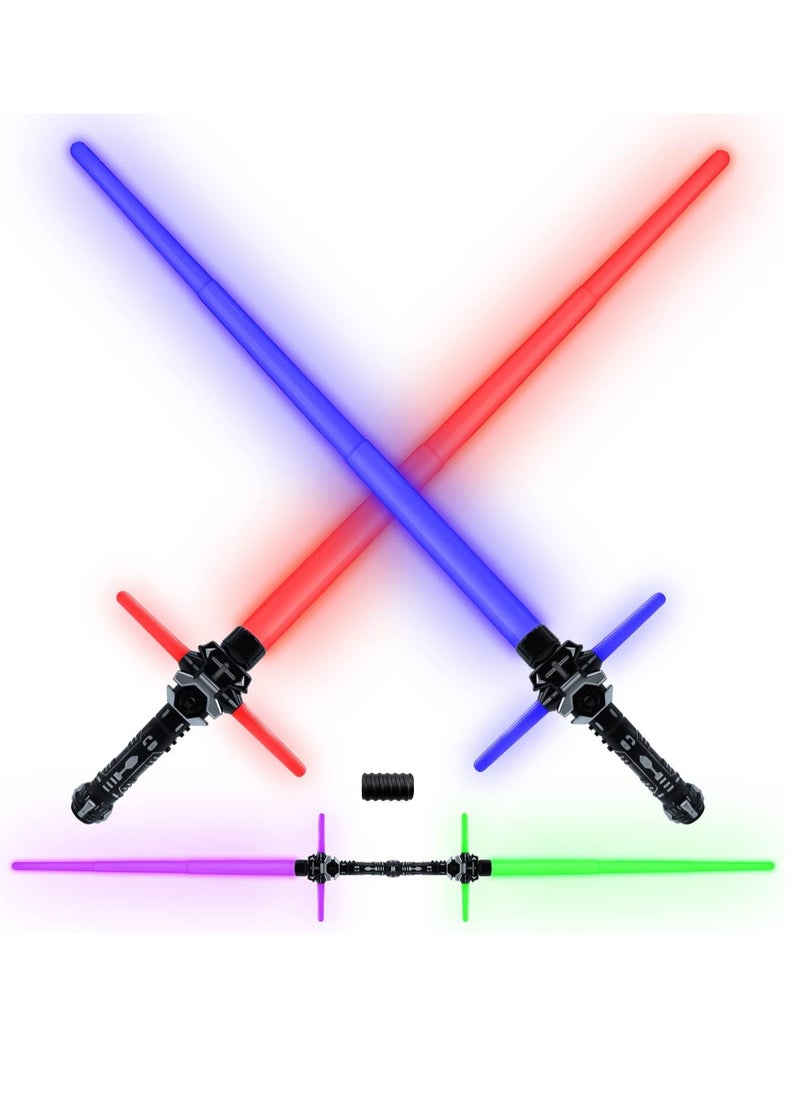 2PCS Light Up Saber for Kid, 2-in-1 Dual Light Up Sabers with FX Sound, Expandable Light Swords Set for Galaxy War Fighter Warriors, Halloween Dress Up Party Birthday Present