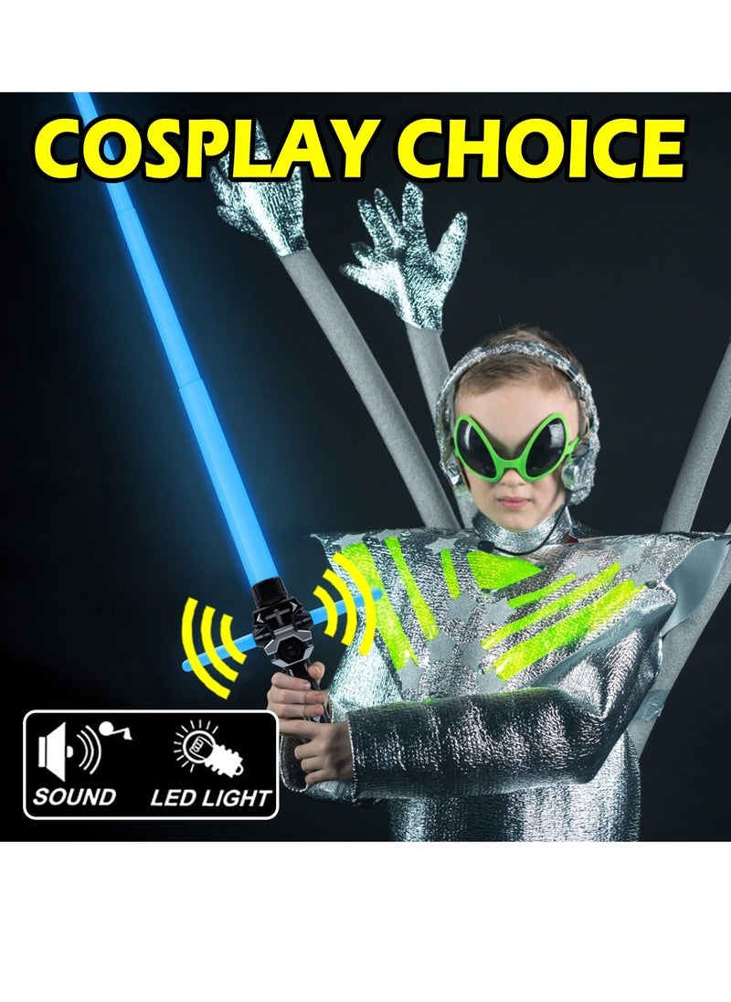 2PCS Light Up Saber for Kid, 2-in-1 Dual Light Up Sabers with FX Sound, Expandable Light Swords Set for Galaxy War Fighter Warriors, Halloween Dress Up Party Birthday Present