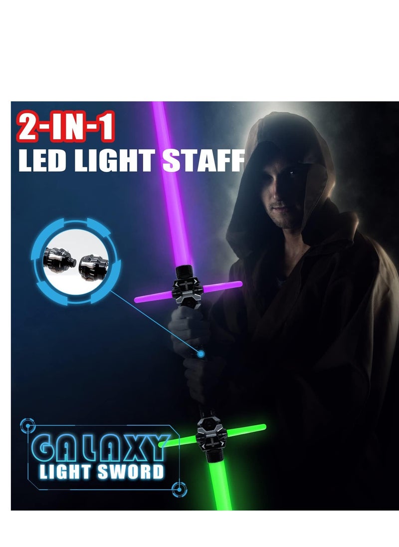 2PCS Light Up Saber for Kid, 2-in-1 Dual Light Up Sabers with FX Sound, Expandable Light Swords Set for Galaxy War Fighter Warriors, Halloween Dress Up Party Birthday Present