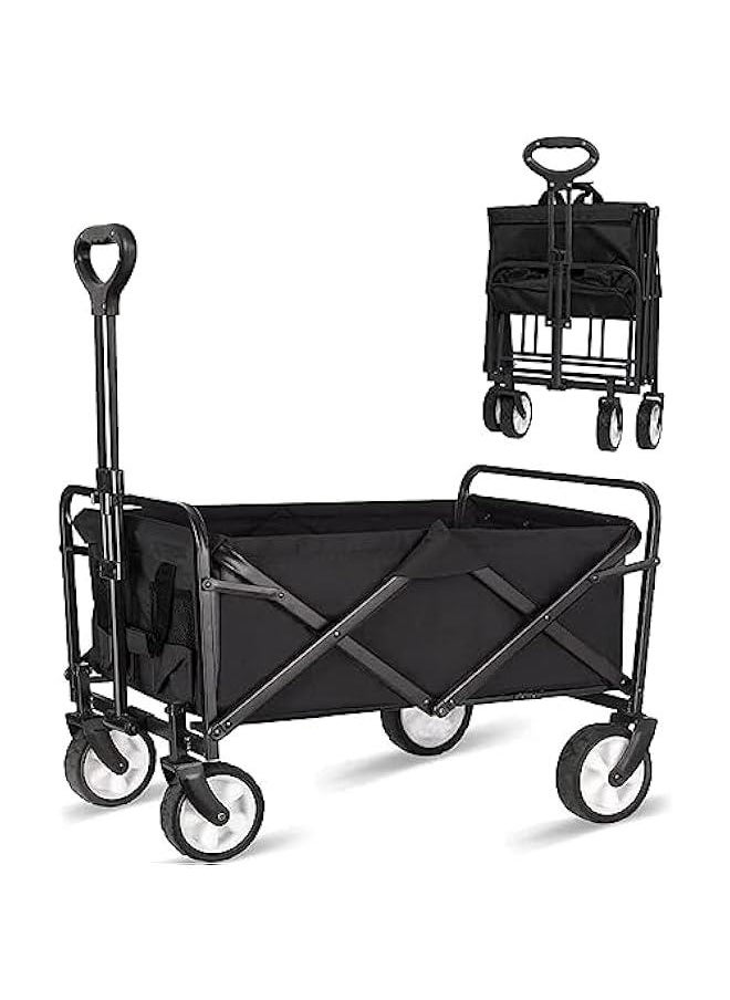 Collapsible Wagon,Utility Wagons Carts, Portable Folding Wagon with Two Drink Holders,Adjustable Rolling Carts,for Outdoor Garden Cart for Beach,Sports,Shopping,Camping