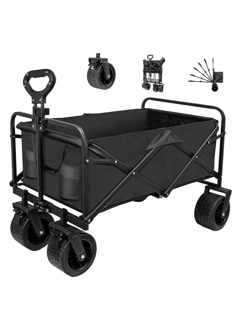 Multi-Functional Utility Wagon, Beach Cart Large Capacity, Garden Cart with Adjustable Handle Folding Trolley Outdoor Camping with Storage Basket