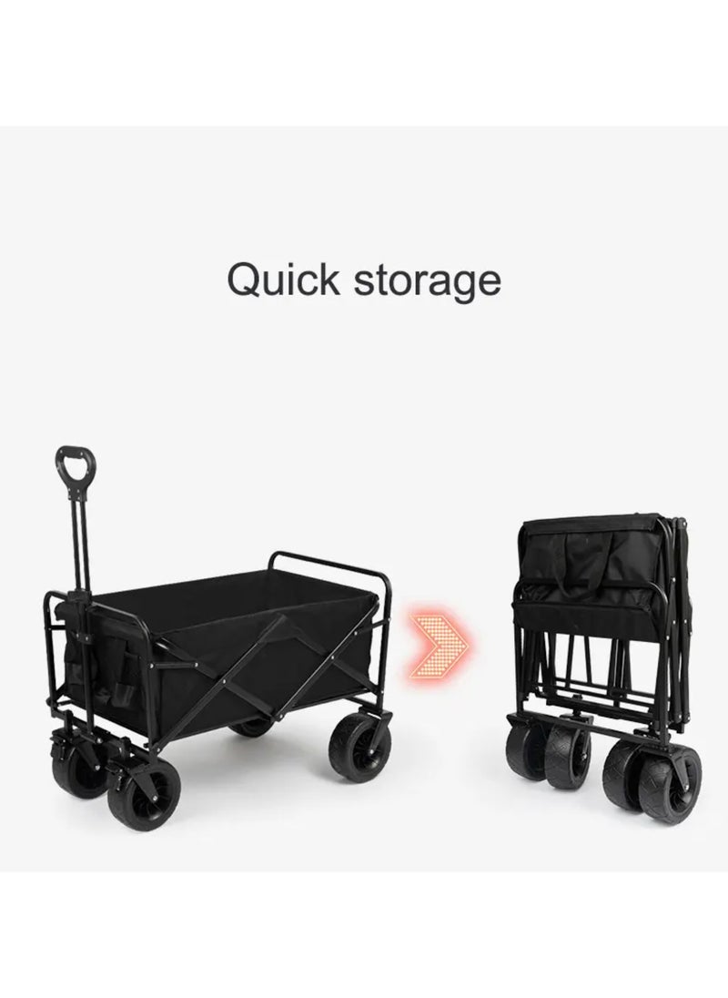 Multi-Functional Utility Wagon, Beach Cart Large Capacity, Garden Cart with Adjustable Handle Folding Trolley Outdoor Camping with Storage Basket