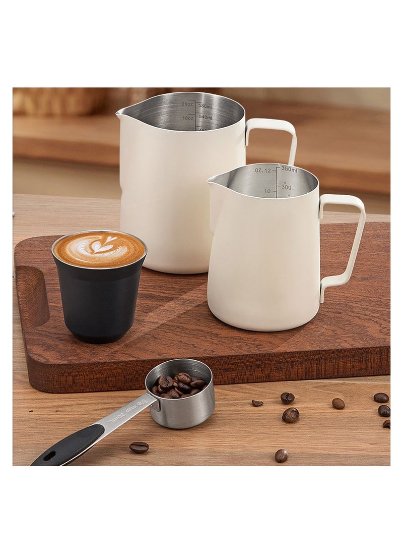 Coffee Milk Frothing Pitcher, Stainless Steel Milk Frothing Pitcher for Coffee and Latte Art - Sharp Mouthed Coffee Utensils With Scales and Latte Art Pen, for Espresso Enthusiasts(350ml/12oz)