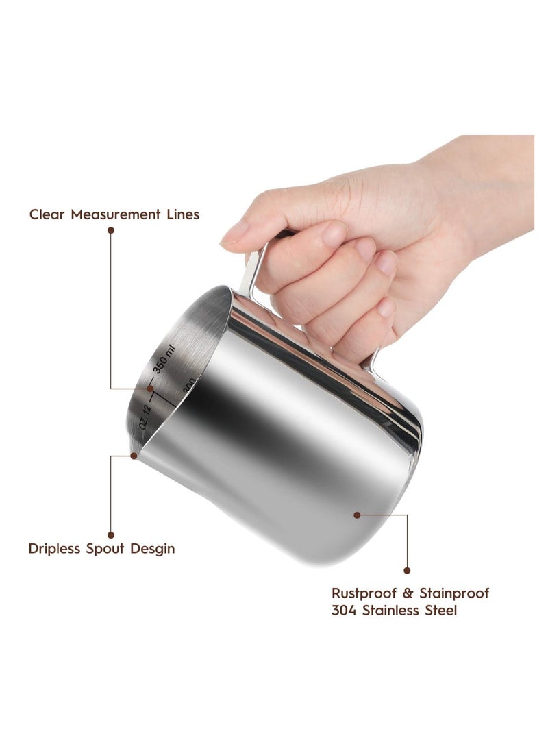 Coffee Milk Frothing Pitcher, Stainless Steel Milk Frothing Pitcher for Coffee and Latte Art - Sharp Mouthed Coffee Utensils With Scales and Latte Art Pen, for Espresso Enthusiasts(350ml/12oz)