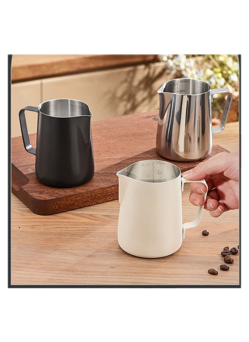 Coffee Milk Frothing Pitcher, Stainless Steel Milk Frothing Pitcher for Coffee and Latte Art - Sharp Mouthed Coffee Utensils With Scales and Latte Art Pen, for Espresso Enthusiasts(350ml/12oz)