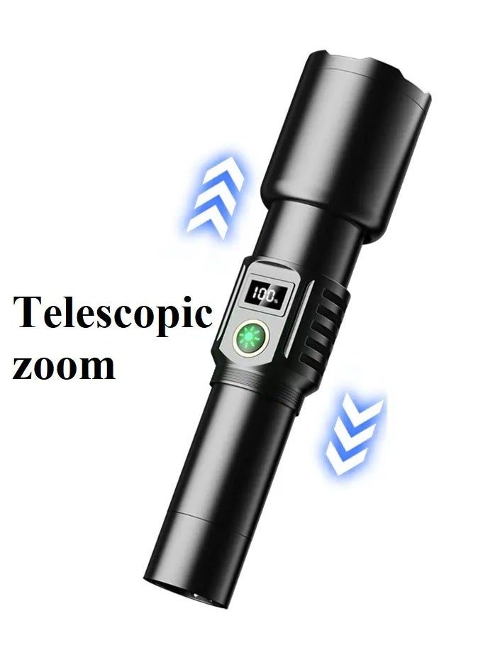 P90 SX508 Multi Functional Waterproof Telescopic Flashlight With Digital Display Battery Indicator