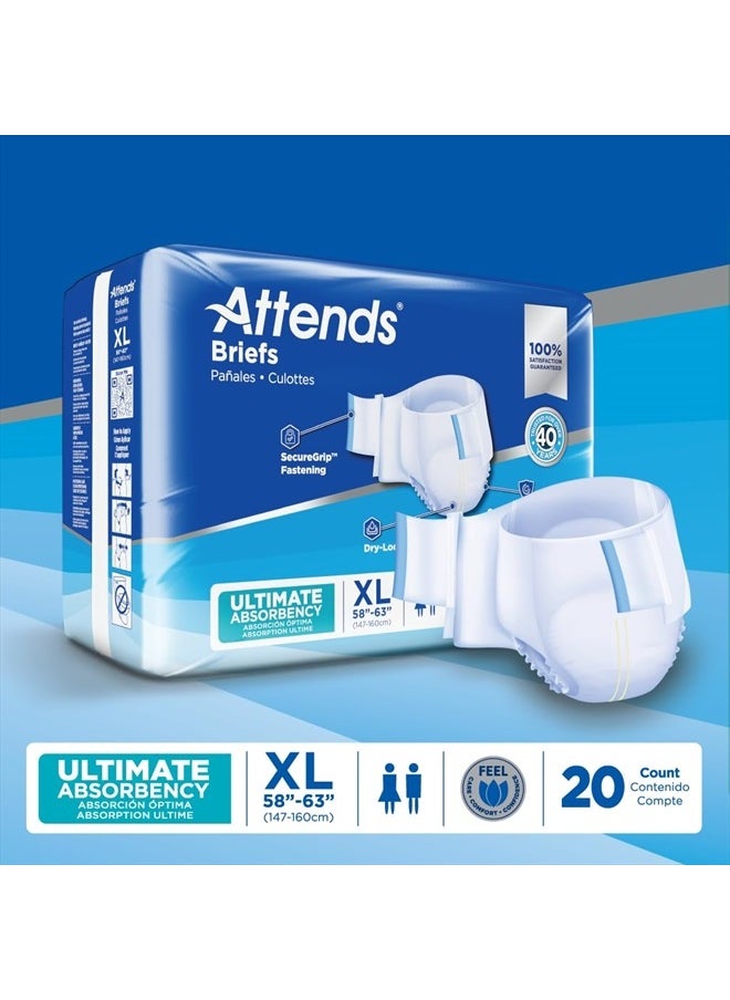 Advanced Briefs With Tabs For Adult Incontinence Care With Dry-Lock Containment Core, Ultimate Absorbency, Unisex, X-Large, 20-count (x3)