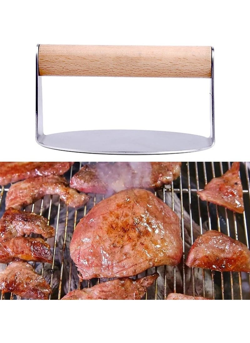 Burger Press Kit: Stainless Steel Burger Smasher, Spatula, 6 Inch Press, Meat Press, DIY Maker, Portable BBQ Grill