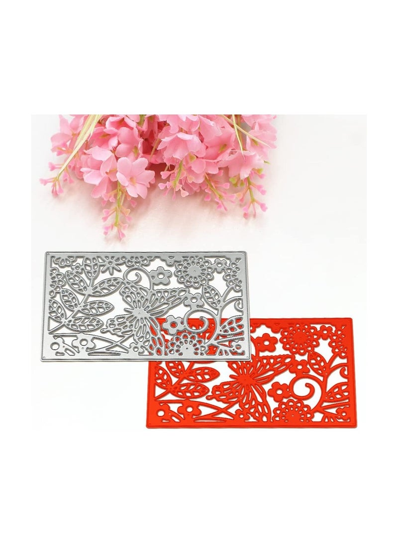 Butterfly Flower Cutting Dies for Card Making, Hollow Frame Background Cutting Dies Rectangular, Embossing Stencils for DIY Scrapbook Album Decorative, Card Making, 2 Pcs