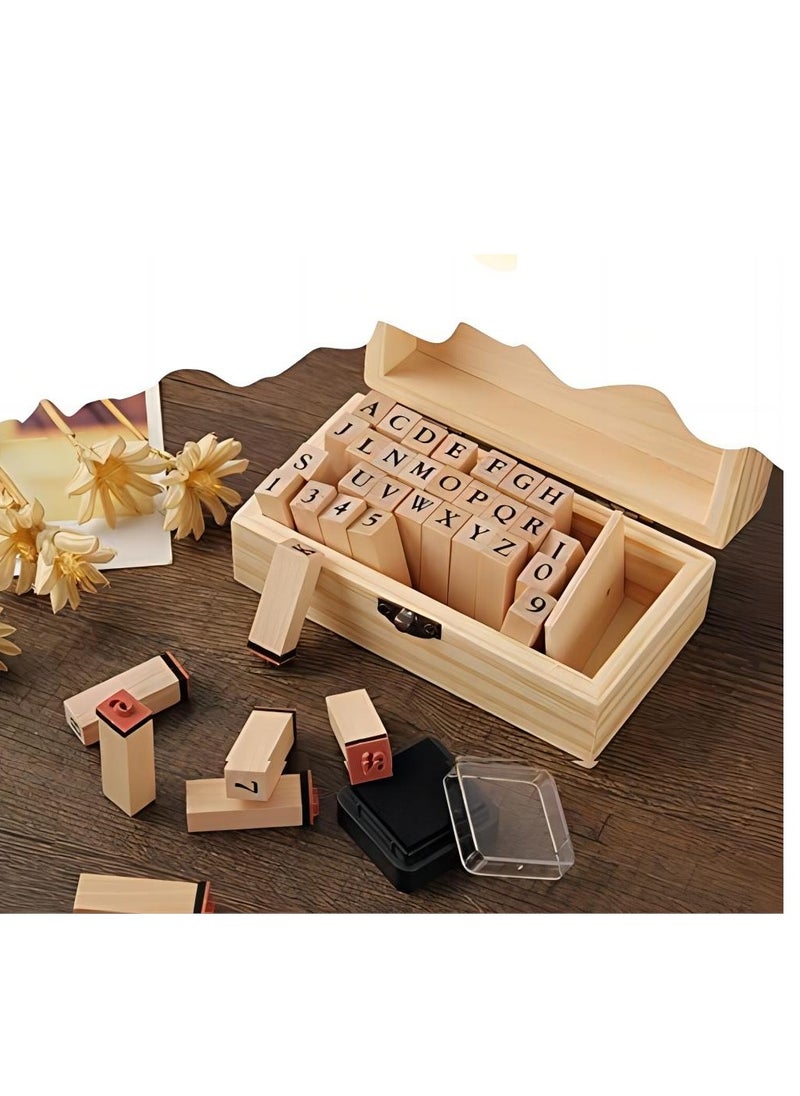 Wooden Typeface 24 Letters + 9 Digital Seals with a Wooden Box Gift for Cards Envelopes, Invitations, Wine Packages, Sealing Wax Included