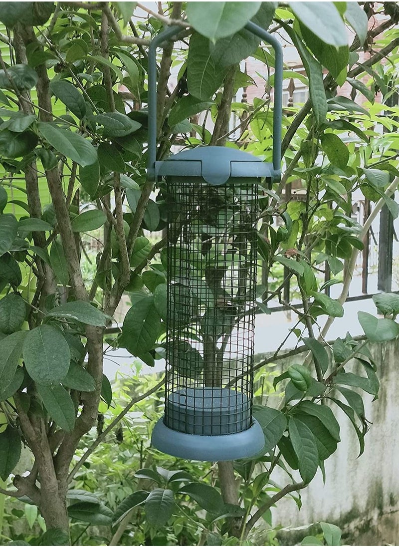 Outdoor Bird Feeder, Wild Bird Feeder, Hanging Bird Seed Feeder, Wildlife Food Holder Cage Feeding Container with Hanger for Outdoor Watching Garden Patio Hanging Ornament, Green