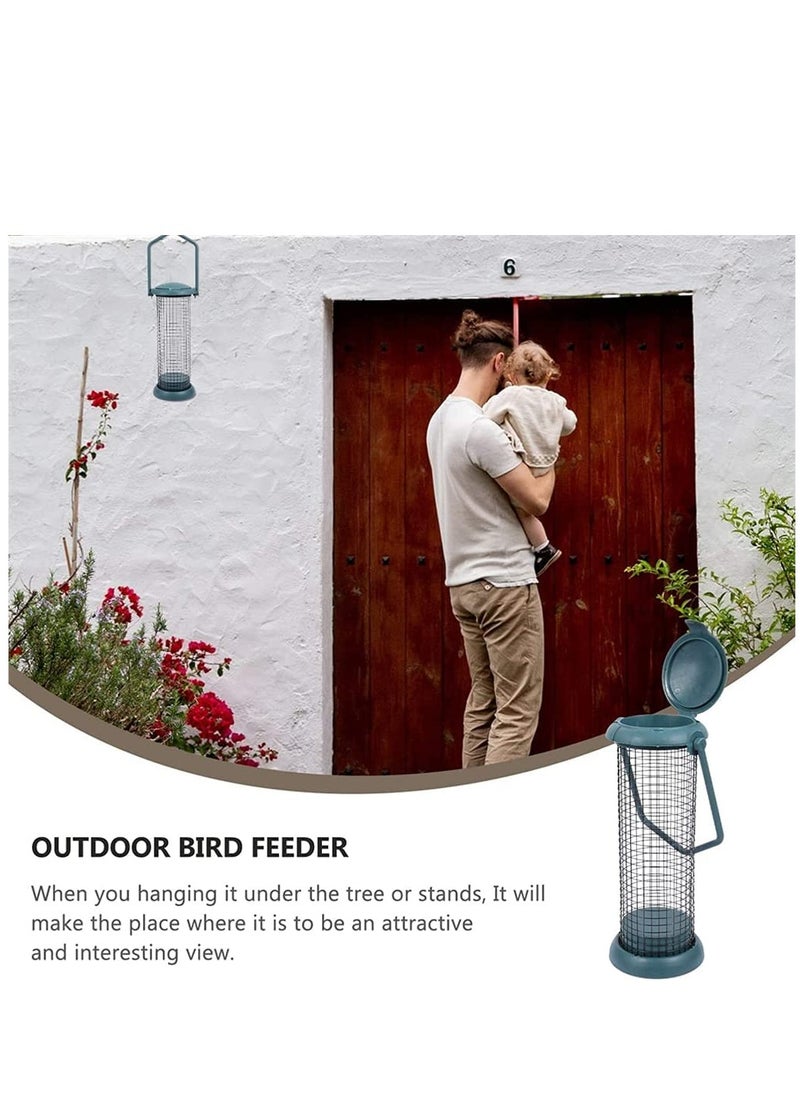 Outdoor Bird Feeder, Wild Bird Feeder, Hanging Bird Seed Feeder, Wildlife Food Holder Cage Feeding Container with Hanger for Outdoor Watching Garden Patio Hanging Ornament, Green