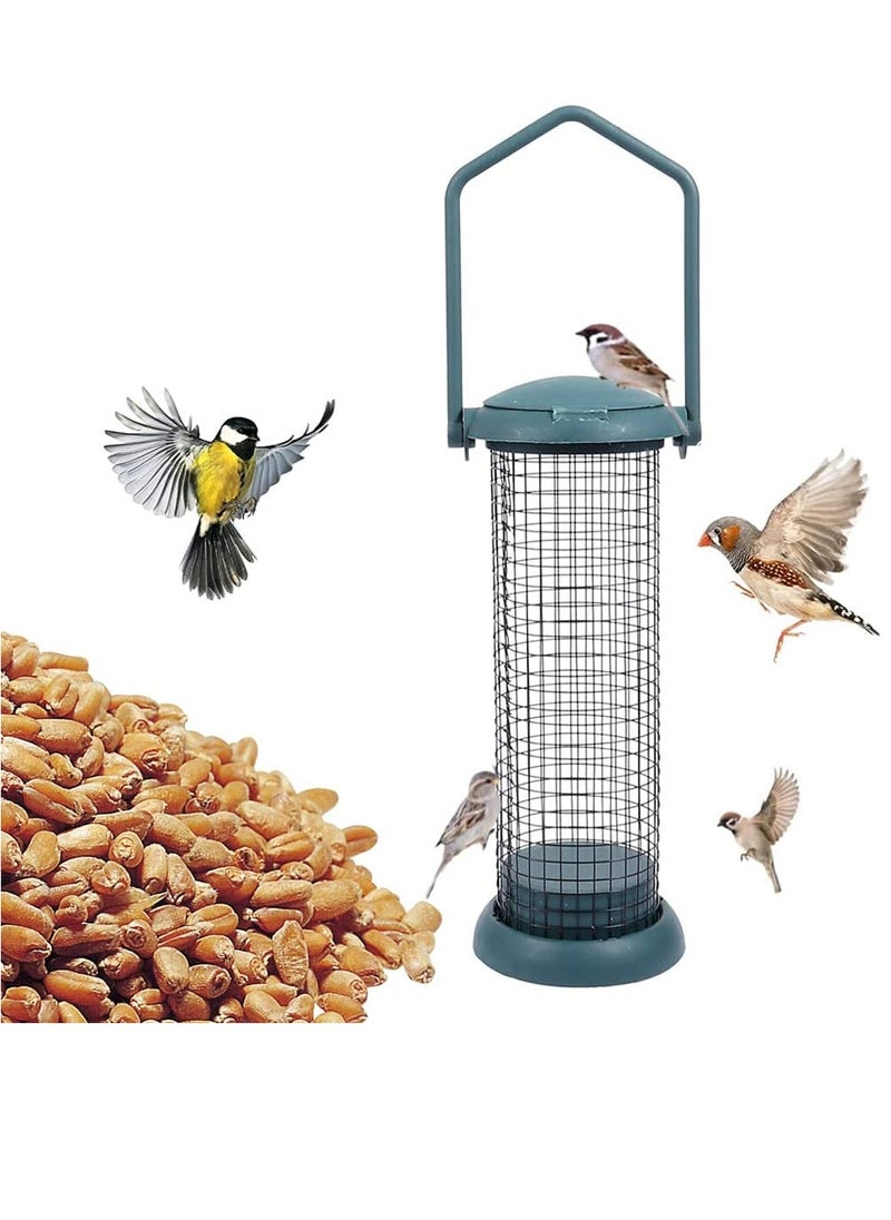 Outdoor Bird Feeder, Wild Bird Feeder, Hanging Bird Seed Feeder, Wildlife Food Holder Cage Feeding Container with Hanger for Outdoor Watching Garden Patio Hanging Ornament, Green